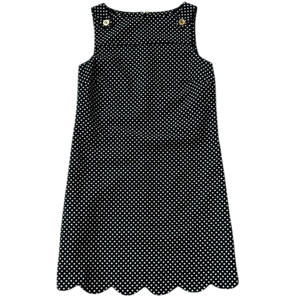 Like New Classic Lilly Pulitzer Black White Polka Dot Scallop Hem Dress Size 4